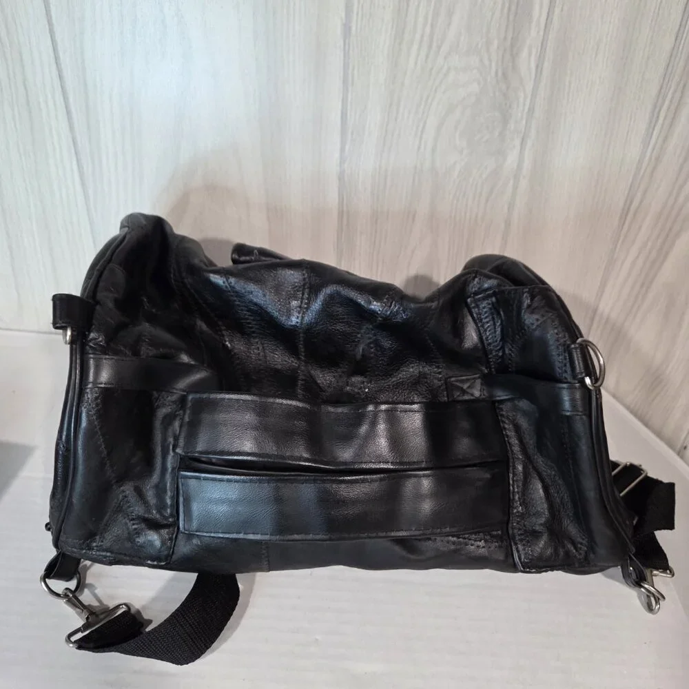 Genuine Buffalo Leather Motorcycle Bag Live to Ride Eagle USA Flag Patches Black